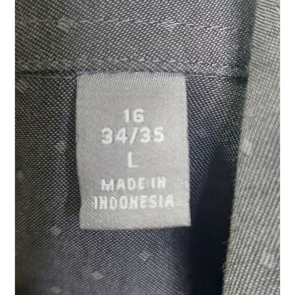 Michael Kors Mens Slim Fit Dress Shirt Size L 16 34/35 Drk Gray With Subtle Dots - Picture 4 of 9
